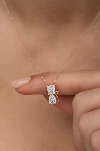 NEREZE 925 Ayar Gümüş Beyaz Zirkon Taşlı Kedi Kolye