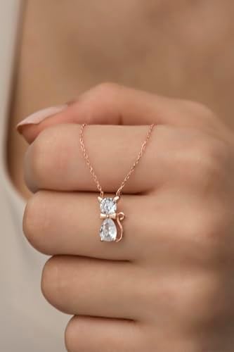 NEREZE 925 Ayar Gümüş Beyaz Zirkon Taşlı Kedi Kolye
