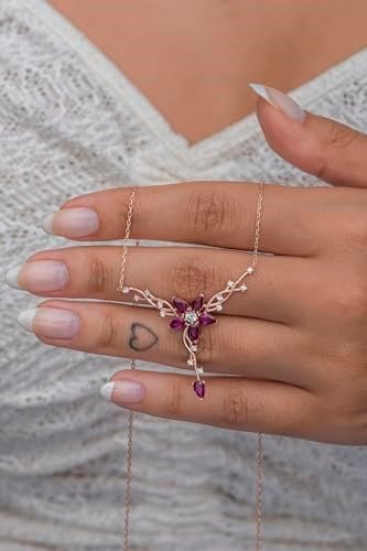 NEREZE 925 Ayar Gümüş Daldaki Gonca Pembe Çiçek Kolye