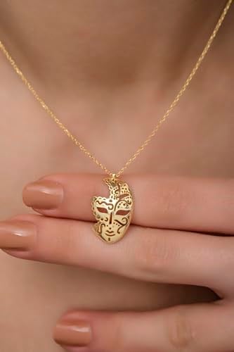 NEREZE 925 Ayar Gümüş Gold Rengi Maske Kolye