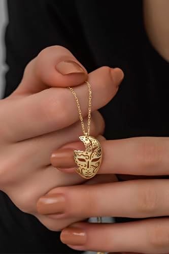 NEREZE 925 Ayar Gümüş Gold Rengi Maske Kolye
