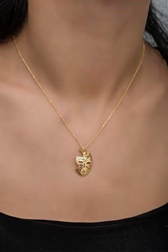 NEREZE 925 Ayar Gümüş Gold Rengi Maske Kolye