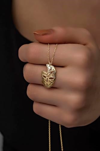 NEREZE 925 Ayar Gümüş Gold Rengi Maske Kolye