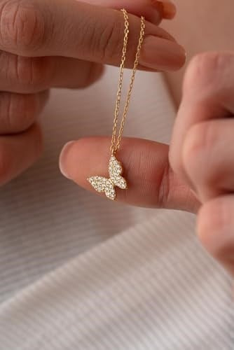 NEREZE 925 Ayar Gümüş Gold Zirkon Taşlı Minik Kelebek Kolye