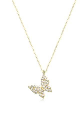 NEREZE 925 Ayar Gümüş Gold Zirkon Taşlı Minik Kelebek Kolye