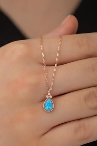 NEREZE 925 Ayar Gümüş Minik Opal Taşlı Damla Kolye Kadın Gümüş Kolye