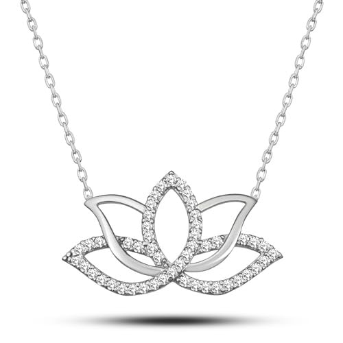 NEREZE 925 Ayar Gümüş Rodyumlu Lotus Çiçeği Kolye
