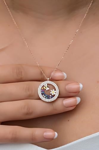 NEREZE 925 Ayar Gümüş Rose Daire Tasarım Arı Ve Papatya Detay Kolye