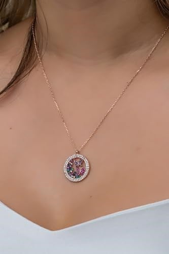 NEREZE 925 Ayar Gümüş Rose Daire Tasarım Uçuşan Kelebek Kolye