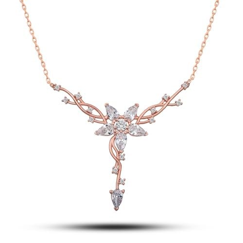 NEREZE 925 Ayar Gümüş Rose Sarmaşık Model Yıldız Detaylı Kolye