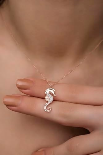 NEREZE 925 Ayar Gümüş Rose Zirkon Taşlı Deniz Atı Kolye