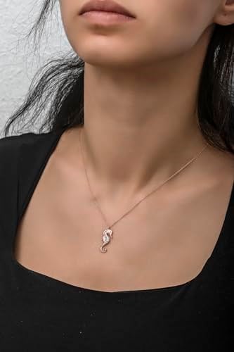 NEREZE 925 Ayar Gümüş Rose Zirkon Taşlı Deniz Atı Kolye