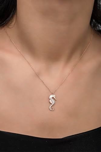NEREZE 925 Ayar Gümüş Rose Zirkon Taşlı Deniz Atı Kolye