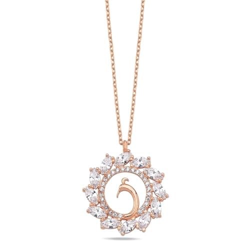 NEREZE 925 Ayar Gümüş Rose Zirkon Taşlı Anka Kuşu Kolye