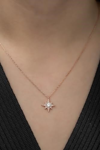 NEREZE 925 Ayar Minimal Tektaş Kutup Yıldızı Kolye Kadın Gümüş Kolye