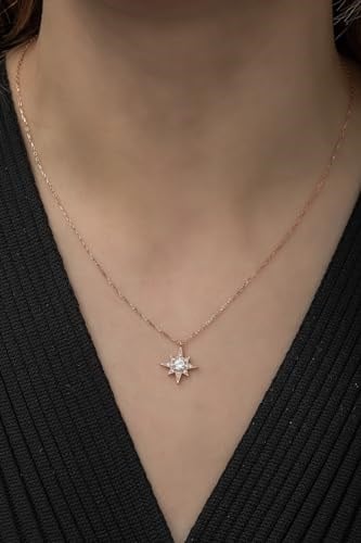 NEREZE 925 Ayar Minimal Tektaş Kutup Yıldızı Kolye Kadın Gümüş Kolye