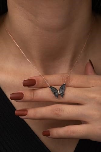 NEREZE 925 Ayar Siyah Kelebek Kolye Kadın Gümüş Kolye