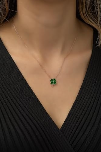 NEREZE 925 Ayar Yeşil Taşlı Yonca Kolye Kadın Gümüş Kolye