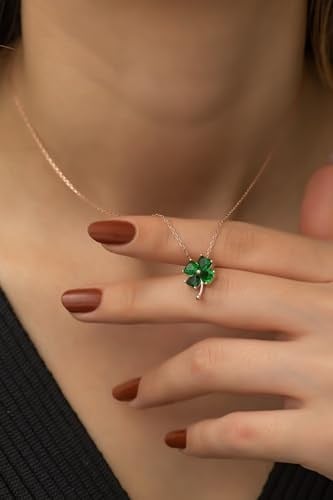NEREZE 925 Ayar Yeşil Taşlı Yonca Kolye Kadın Gümüş Kolye