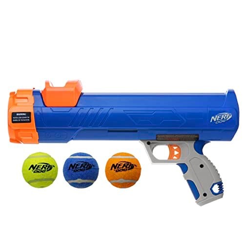 Nerf Dog 30 cm Blaster w/o Ball Clip 3 5 cm Squeak Tenis Topları - Opak Mavi/Turuncu/Gri ve Turuncu ve Mavi ve Yeşil - Seçenekler: 3.8 Inch, Small