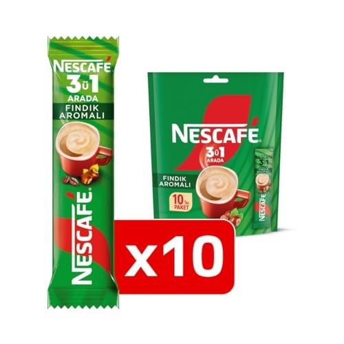 NESCAFÉ Fındık Aromalı Beyazlatıcılı Çözünebilir Kahve Karışımı, 10x17 g - Seçenekler: Extra, Fındıklı, Ice Kahve, Karamel Aromalı, Original...