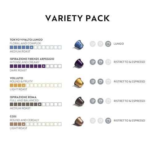 Nespresso Kapsüller OriginalLine, Çeşitlilik Paketi, Hafif, Orta, Koyu Kızarmış Espresso Kahve, 50 Adet Espresso Kahve Kapsülleri, 1.5 oz Brews