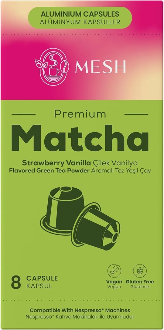 Nespresso Uyumlu Çilek Vanilya Aromalı Matcha Kapsül 8li - Premium Matcha Çayı