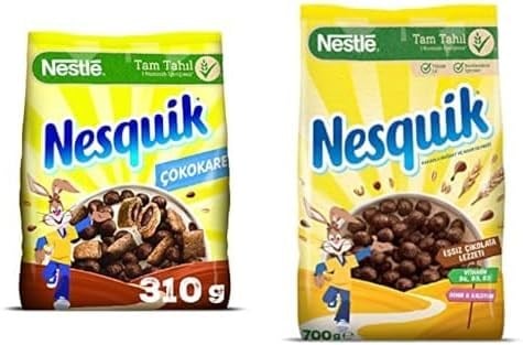 Nesquik Çokokare Çikolatalı Tahıl Gevreği, 310 g ve Nesquik Nestle Kakaolu Buğday ve Mısır Gevreği, 700 g
