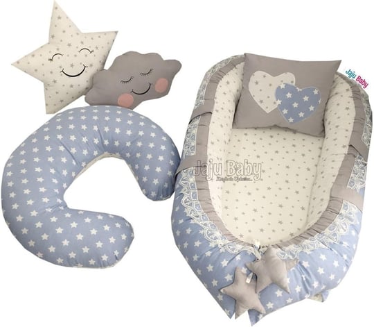 Nest Mavi Yıldızlı Jaju-babynest Anne Yanı Ve Emzirme Yastığı 5li Set