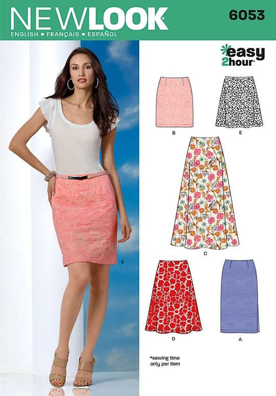 New Look 6053 Boyut A 8/10/12/14/16/18 Damenroecke Easy 2 saat kesim kalıbı, çok renkli