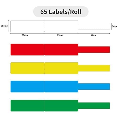 NIIMBOT Termal kablolu etiketler, 12,5 x 109 mm etiket yazıcısı, termal kağıt, D110 D11 D101 H1S etiket yazıcısı ile uyumlu, 65 etiket / rulo (sarı)