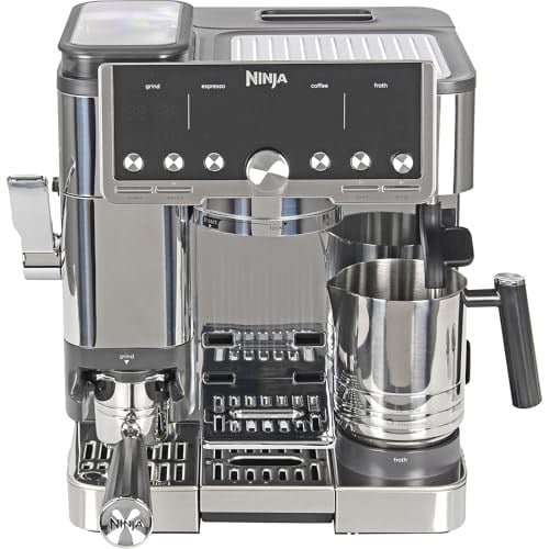 NINJA Luxe Pro 3ü 1 arada kahve makinesi, Latte, Cappuccino, soğuk demleme ve espresso makinesi, entegre tahıl öğütücü ve süt köpürtücülü, kullanımı kolay, 5 ön ayar köpük, gümüş, ES701EU