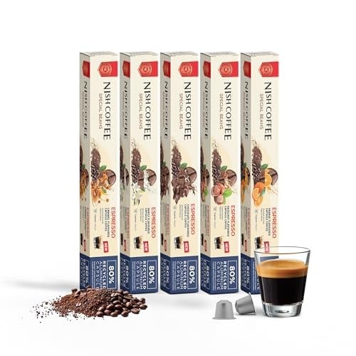 Nish Kahve Aromalı Kapsül Kahve 5li Set Karamel Vanilya Çikolata Fındık Portakal 50 Adet