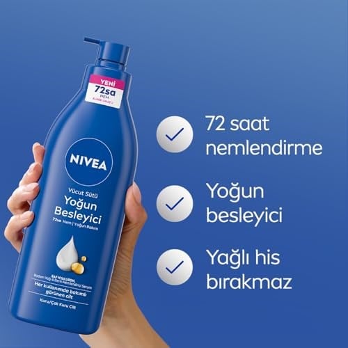 NIVEA Besleyici Vücut Sütü 400 ml, Kuru ve Çok Kuru Ciltler, 72 Saat Yoğun Nemlendirici,Badem Yağı