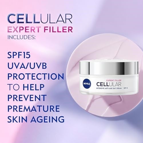 NIVEA Cellular Expert Filler Yoğun Yaşlanma Karşıtı Gündüz Bakım Yüz Kremi 50 ml, Hyaluronik Asit ve Folik Asit, SPF15 Güneş Koruması - Seçenekler: Tek Ebat (3 paketi), Tek Ebat