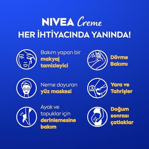 NIVEA Creme Nemlendirici Bakım Kremi 250 ml,Eucerit, El,Yüz,Vücut İçin,Paraben İçermez, Tüm Cilt Tipleri,