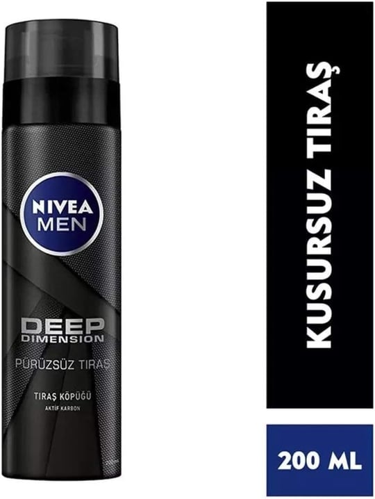 NIVEA MEN Erkek Deep Dimension Tıraş Köpüğü 200 ml, Kusursuz Tıraş,Aktif Karbon, Kaygan Tıraş Deneyimi