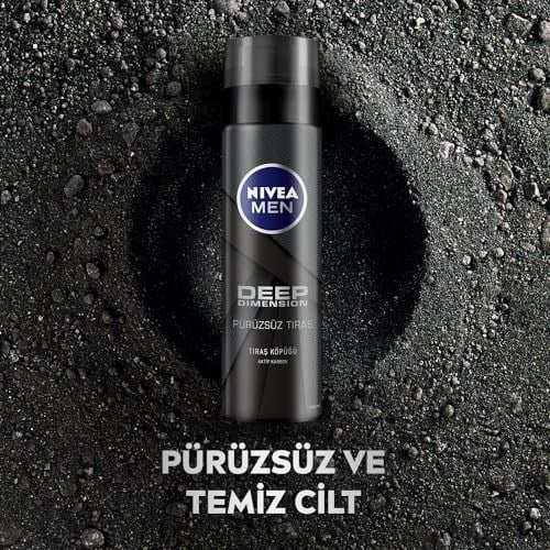 NIVEA MEN Erkek Deep Dimension Tıraş Köpüğü 200 ml, Kusursuz Tıraş,Aktif Karbon, Kaygan Tıraş Deneyimi