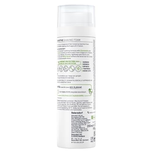 NIVEA MEN Erkek Hassas Tıraş Köpüğü 200 ml, Hassas Ciltlere Özel Hızlı Koruma, Yanma Karşıtı, Alkolsüz Formül
