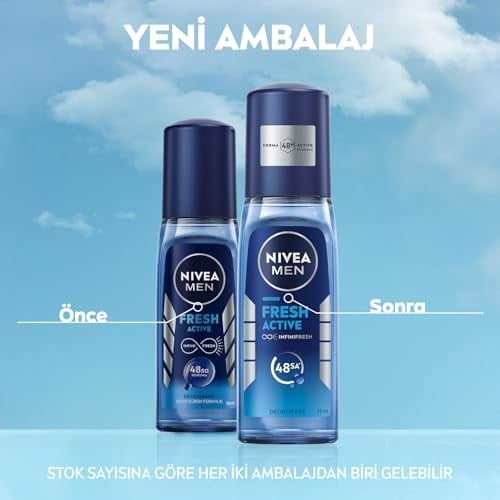 NIVEA MEN Erkek Pump Sprey Deodorant Fresh Active 75ml, Ter Ve Ter Kokusuna Karşı 48 Saat Koruma