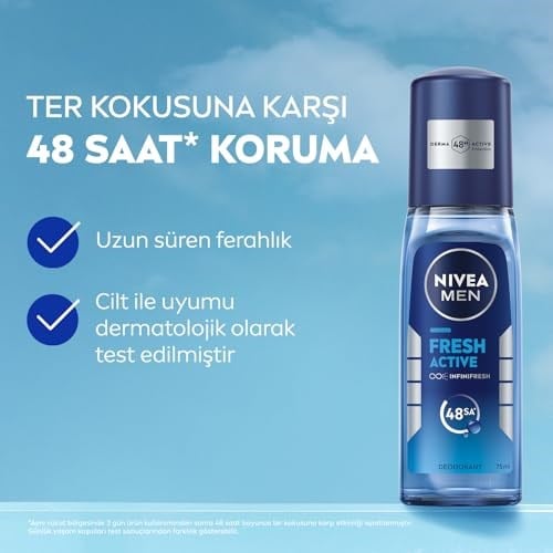 NIVEA MEN Erkek Pump Sprey Deodorant Fresh Active 75ml, Ter Ve Ter Kokusuna Karşı 48 Saat Koruma