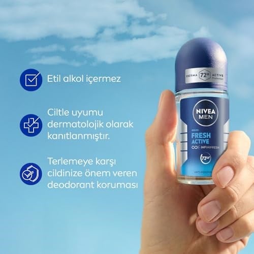 NIVEA MEN Erkek Roll on Deodorant 50 ml,Terlemeye Karşı 72 Saat Koruma,Okyanus Özleri Kokusu,Uzun Süren Ferahlık,Yapışkan His Bırakmaz,Etil Alkol İçermez