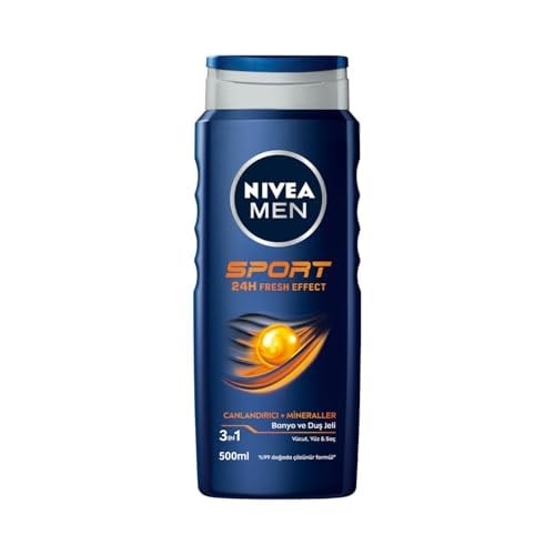 NIVEA MEN Erkek Sports Duş Jeli, 500 ml, 3ü 1 Arada Kullanım, Vücut, Yüz ve Saç, 24 Saat Ferahlık, Enerji Veren Koku - Seçenekler: 500 Ml, 500 Ml (2 paketi)