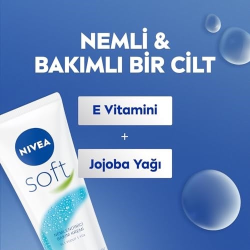 NIVEA Soft Krem 75 ml, Nemlendirici Bakım Kremi, Yüz, Vücut, El, Jojoba Yağı ve E Vitamini ile Cilt Bakımı, Anında Emilen Hafif Formül, Tüm Ciltler için