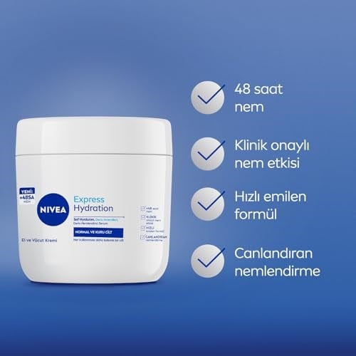 NIVEA Yoğun Nemlendirici El & Vücut Bakım Kremi 400ml, Normal/Kuru Ciltler 48 Saat Nemlendirme