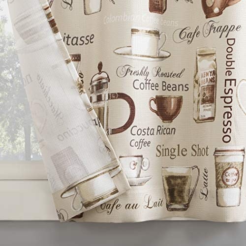 No. 918 Bristol Coffee Shop Yarı Şeffaf Çubuk Cep Mutfak Perdesi Saçak ve Kat Seti, 137 cm x 60 cm 3 Parça, Fildişi Kırık Beyaz