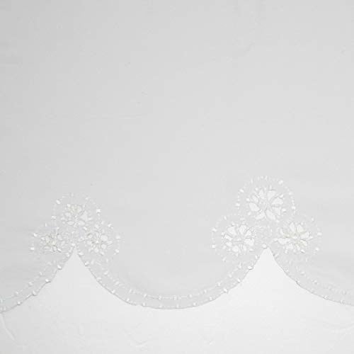 No. 918 Mariela Çiçek Desenli Yarı Şeffaf Çubuk Cep Mutfak Perdesi Saçak ve Kat Seti, 147 cm x 60 cm, Beyaz - Seçenekler: 61G x 147.3U cm (3 Panel), 91.4G x 147.3U cm (3 Panel)