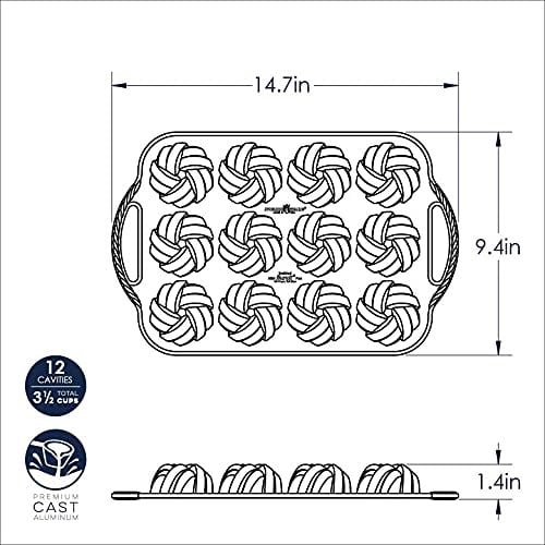 Nordic Ware 95377 Bundtlette Pan 75. Yıl Dönümü Örgülü Bundt Bites, Altın, 3,5
