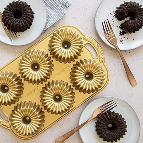 Nordic Ware Backform Brilliance Bundtlette Pan Alüminyum Altın, 38 cm x 22,2 cm, NW 93377