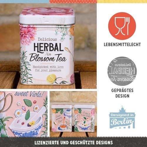 Nostalgic-Art Retro Çay Kutusu, 100 g, Bitkisel Çiçek Çayı – Çay severler için hediye fikri, çay ve çay poşeti saklamak için, Vintage tasarım